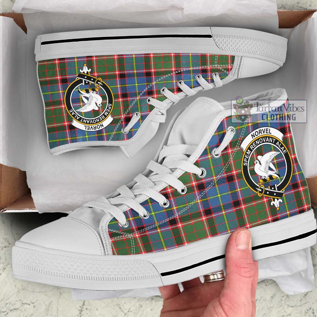 Norvel Tartan High Top Shoes with Family Crest Kid High Top - White Sole - Tartan Vibes Clothing