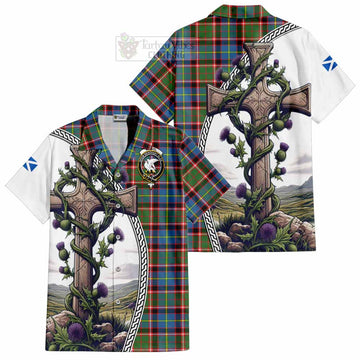 Norvel Tartan Hawaiian Shirt with Family Crest and St. Andrew's Cross Accented by Thistle Vines Kid - Tartan Vibes Clothing