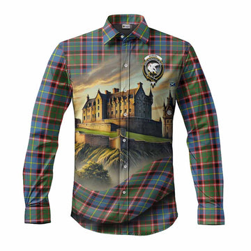 Tartan Vibes Clothing Norvel Tartan Family Crest Long Sleeve Button Shirt with Scottish Ancient Castle Style