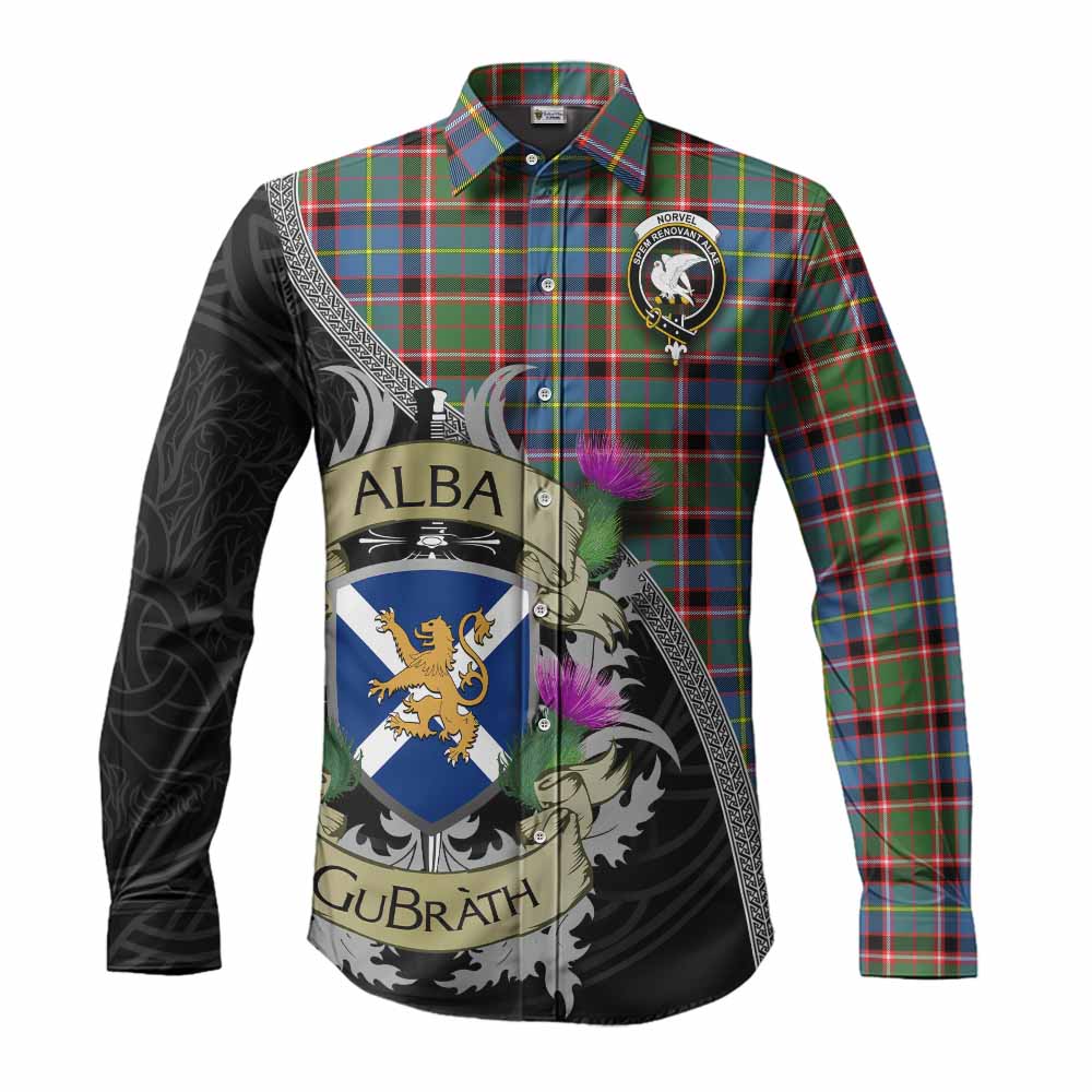 Norvel Tartan Family Crest Long Sleeve Button Shirt Lion Rampant Royal Thistle Shield Celtic Inspired Men's Shirt S - Tartan Vibes Clothing