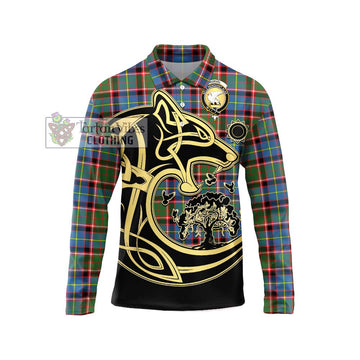 Norvel Tartan Long Sleeve Polo Shirt with Family Crest Celtic Wolf Style Unisex - Tartan Vibes Clothing