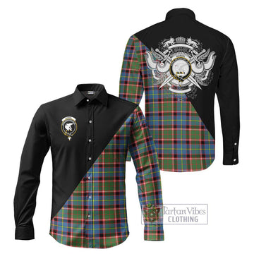 Norvel Tartan Long Sleeve Button Shirt with Family Crest and Military Logo Style Men's Shirt S - Tartanvibesclothing Shop
