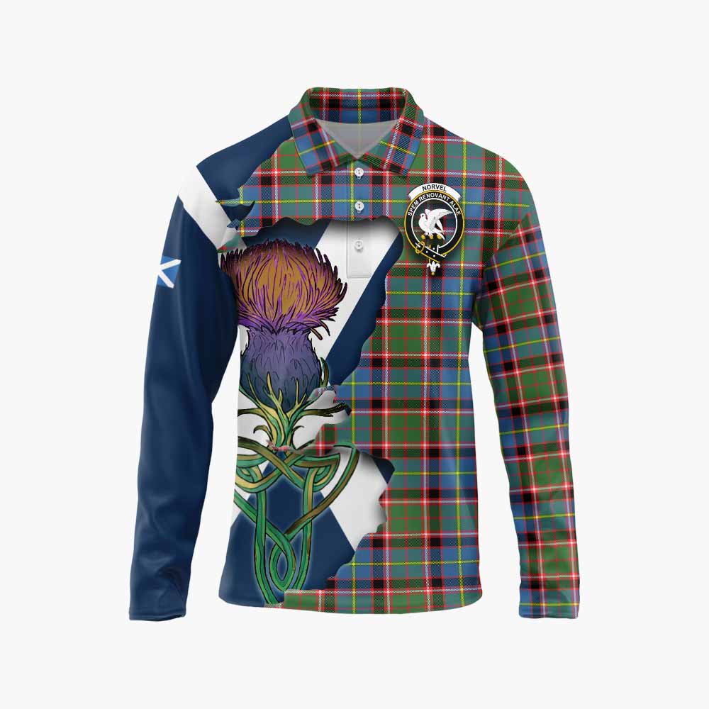 Norvel Tartan Family Crest Long Sleeve Polo Shirt Scottish Thistle Celtic Inspired Unisex - Tartan Vibes Clothing