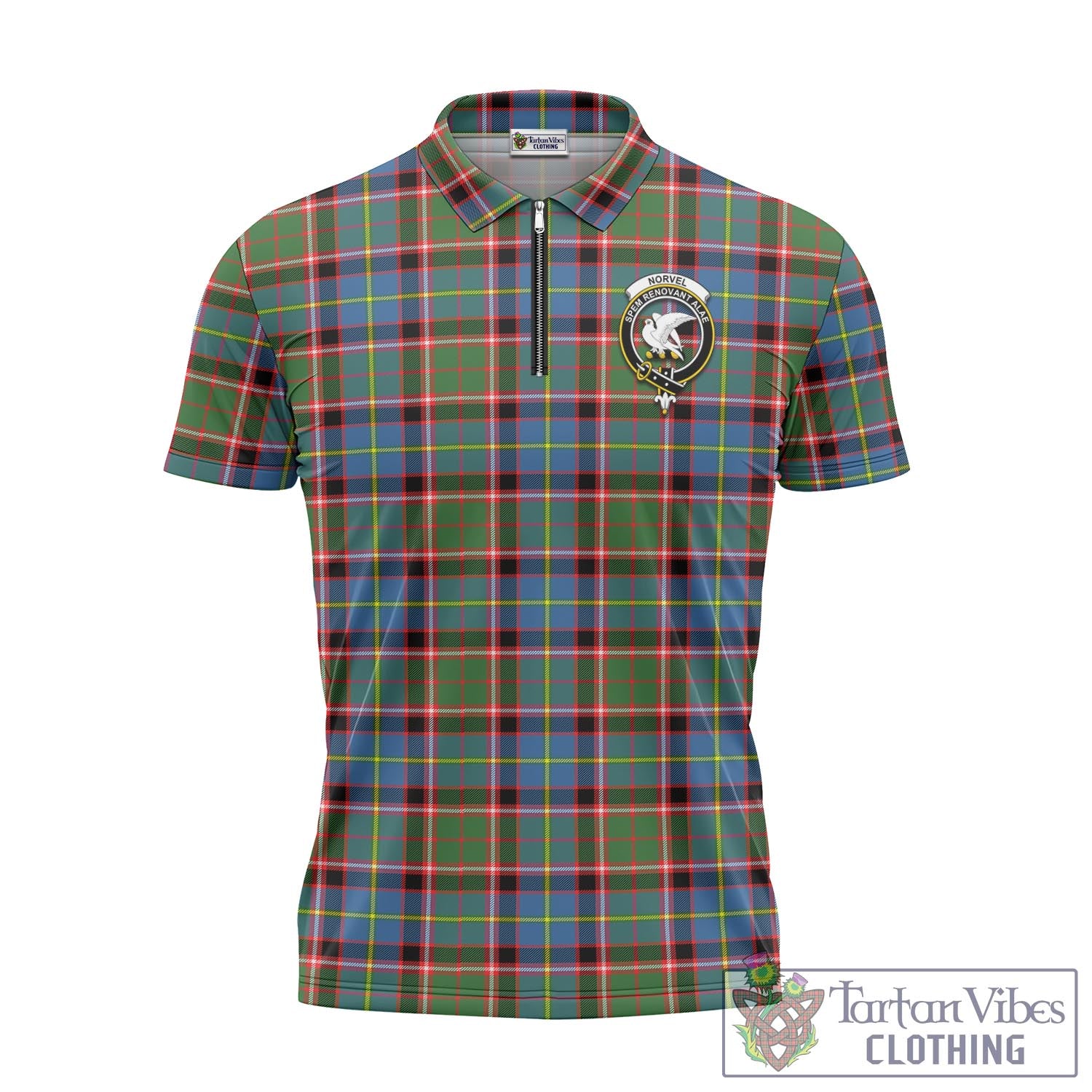 Norvel Tartan Zipper Polo Shirt with Family Crest Unisex - Tartan Vibes Clothing