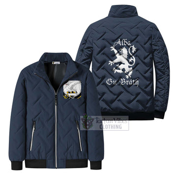 Norvel Family Crest Padded Cotton Jacket Lion Rampant Alba Gu Brath Style Navy Blue Unisex - 2D-tartanvibesclothing