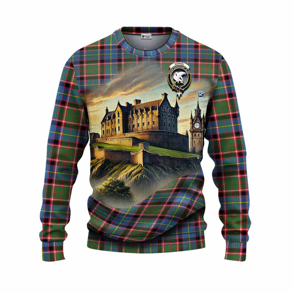 Norvel Tartan Family Crest Knitted Sweater with Scottish Ancient Castle Style Unisex - Tartan Vibes Clothing