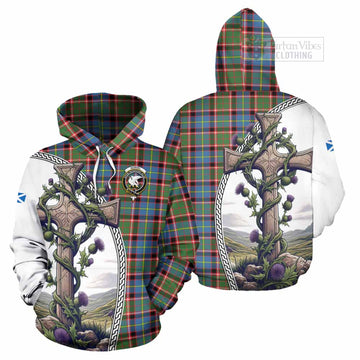 Norvel Tartan Hoodie with Family Crest and St. Andrew's Cross Accented by Thistle Vines Zip Hoodie - Tartan Vibes Clothing
