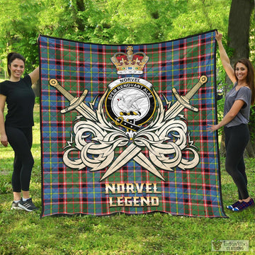 Norvel Tartan Quilt with Clan Crest and the Golden Sword of Courageous Legacy - Tartan Vibes Clothing