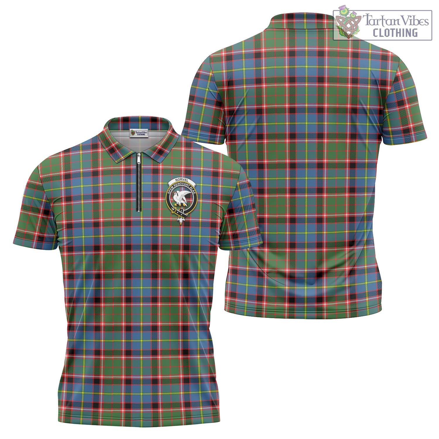 Norvel Tartan Zipper Polo Shirt with Family Crest - Tartan Vibes Clothing