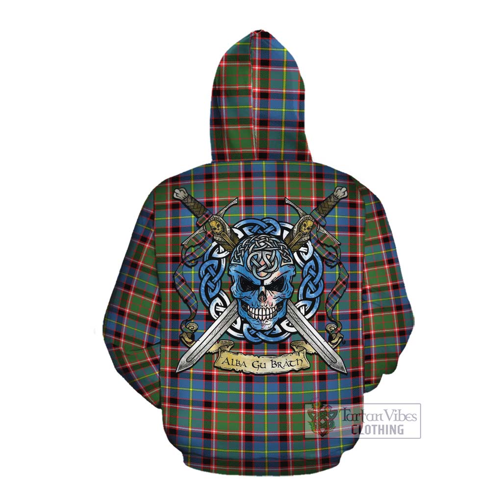 Norvel Tartan Cotton Hoodie with Family Crest Celtic Skull Style Pullover Hoodie - Tartan Vibes Clothing