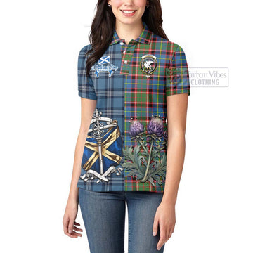 Norvel Tartan Women's Polo Shirt Happy St. Andrew's Day Half Tartan Style - Tartan Vibes Clothing