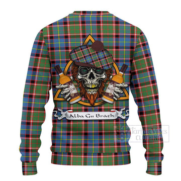 Norvel Tartan Ugly Sweater with Family Crest and Bearded Skull Holding Bottles of Whiskey - Tartan Vibes Clothing
