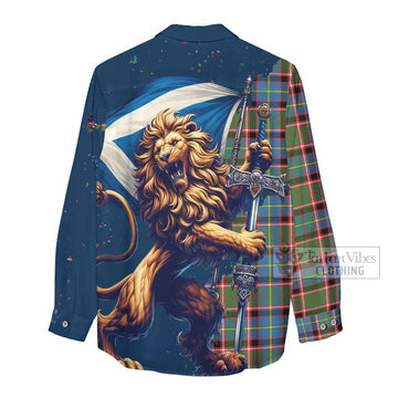 Norvel Tartan Family Crest Women's Casual Shirt with Scottish Majestic Lion - Tartan Vibes Clothing
