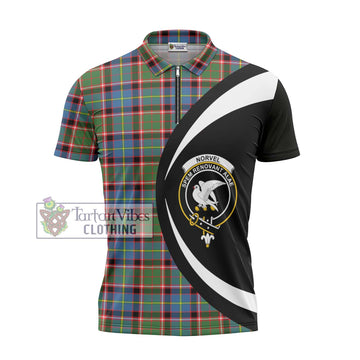Norvel Tartan Zipper Polo Shirt with Family Crest Circle Style - Tartan Vibes Clothing