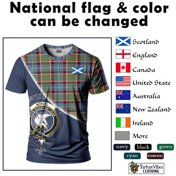 Norvel Tartan T-Shirt with Personalised National Flag and Family Crest Half Style - Tartan Vibes Clothing