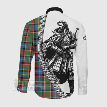 Norvel Tartan Clan Crest Long Sleeve Button Shirt with Highlander Warrior Celtic Style Men's Shirt - Tartan Vibes Clothing