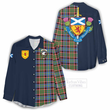 Norvel Tartan Women's Casual Shirt Alba with Scottish Lion Royal Arm Half Style - Tartan Vibes Clothing