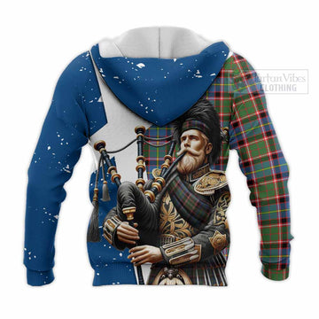 Norvel Tartan Knitted Hoodie with Family Crest Scottish Bagpiper Vibes - Tartan Vibes Clothing