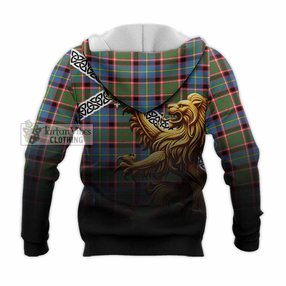 Norvel Crest Tartan Knitted Hoodie with Golden Lion Emblem Celtic Style - Tartan Vibes Clothing