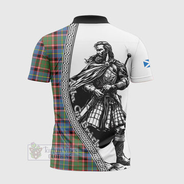 Norvel Tartan Clan Crest Zipper Polo Shirt with Highlander Warrior Celtic Style - Tartan Vibes Clothing