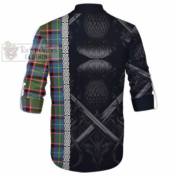 Norvel Tartan Ghillie Kilt Shirt with Family Crest Cross Sword Thistle Celtic Vibes - Tartan Vibes Clothing