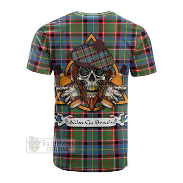 Norvel Tartan Cotton T-shirt with Family Crest and Bearded Skull Holding Bottles of Whiskey - Tartan Vibes Clothing