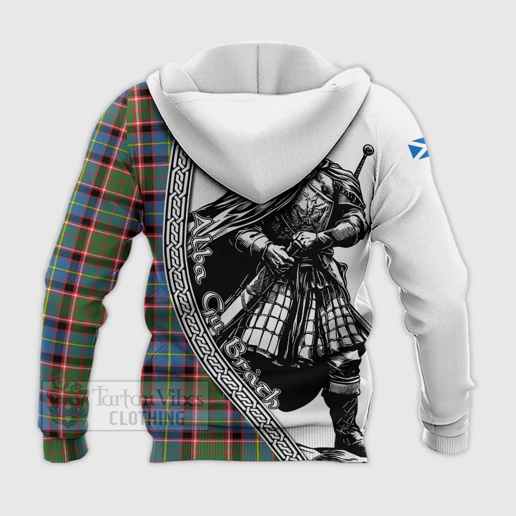 Norvel Tartan Clan Crest Knitted Hoodie with Highlander Warrior Celtic Style - Tartan Vibes Clothing