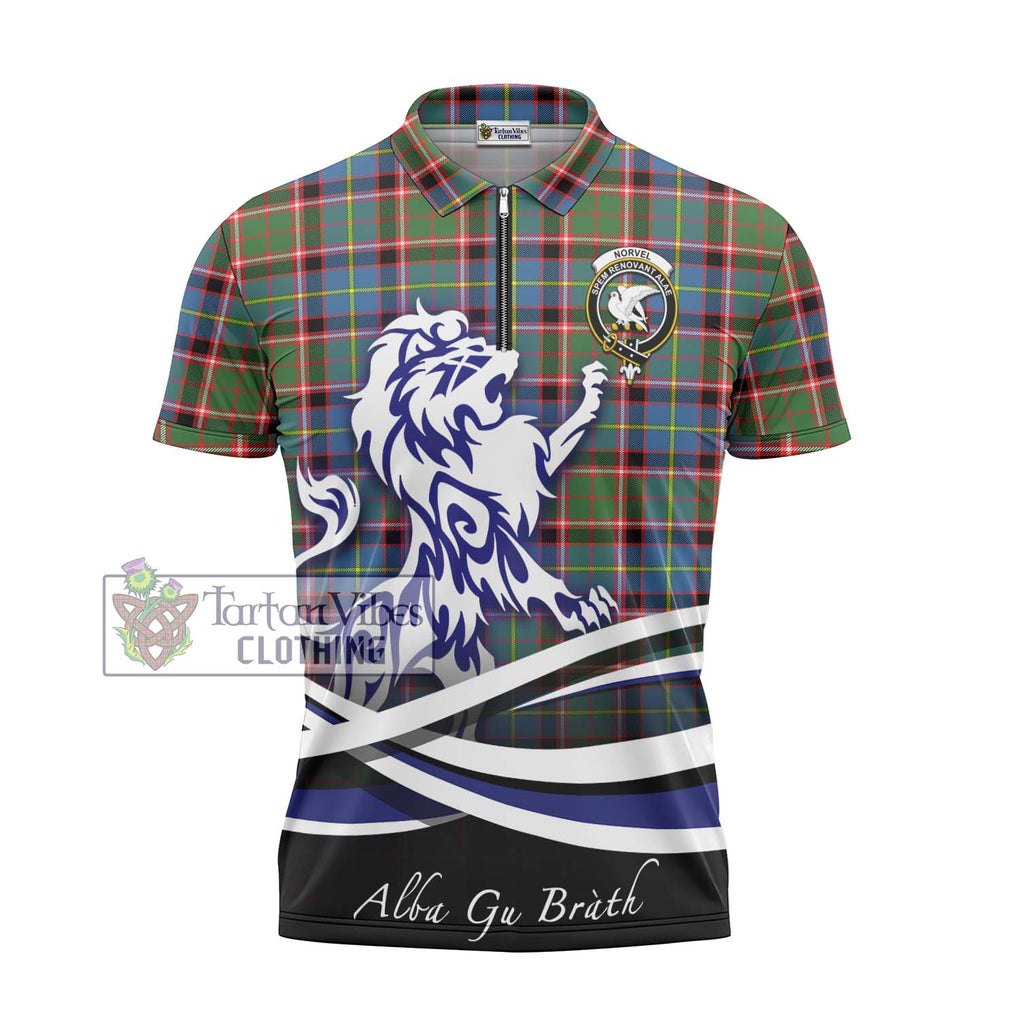 Norvel Tartan Zipper Polo Shirt with Alba Gu Brath Regal Lion Emblem - Tartan Vibes Clothing