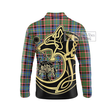 Norvel Tartan Long Sleeve Polo Shirt with Family Crest Celtic Wolf Style - Tartan Vibes Clothing