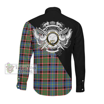 Norvel Tartan Long Sleeve Button Shirt with Family Crest and Military Logo Style Men's Shirt - Tartanvibesclothing Shop