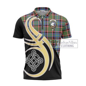Norvel Tartan Zipper Polo Shirt with Family Crest and Celtic Symbol Style - Tartan Vibes Clothing