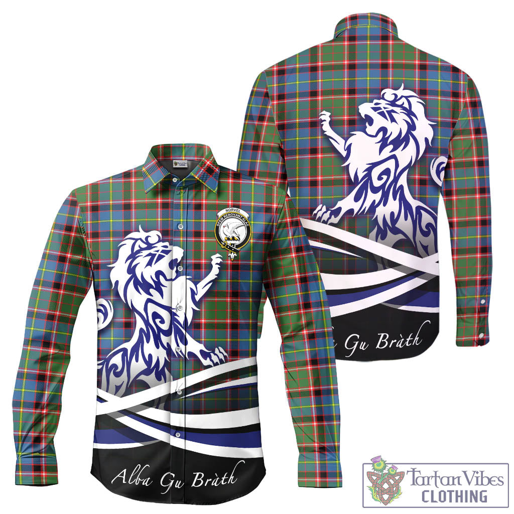 Norvel Tartan Long Sleeve Button Up Shirt with Alba Gu Brath Regal Lion Emblem - Tartan Vibes Clothing