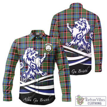 Norvel Tartan Long Sleeve Button Up Shirt with Alba Gu Brath Regal Lion Emblem - Tartan Vibes Clothing