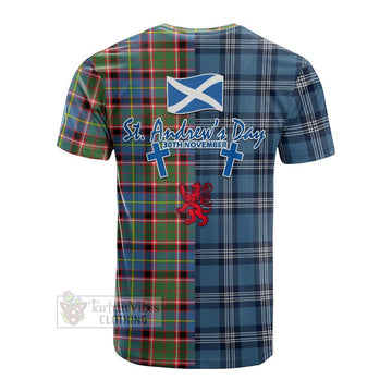 Norvel Tartan Cotton T-shirt Happy St. Andrew's Day Half Tartan Style - Tartan Vibes Clothing