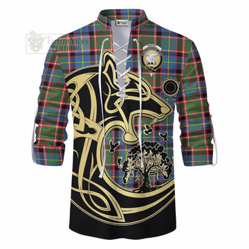 Norvel Tartan Ghillie Kilt Shirt with Family Crest Celtic Wolf Style - Tartan Vibes Clothing