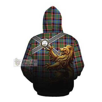 Tartan Vibes Clothing Norvel Crest Tartan Cotton Hoodie with Golden Lion Emblem Celtic Style
