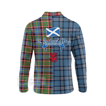 Norvel Tartan Long Sleeve Polo Shirt Happy St. Andrew's Day Half Tartan Style - Tartan Vibes Clothing