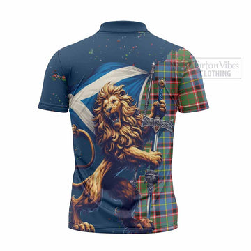Norvel Tartan Family Crest Zipper Polo Shirt with Scottish Majestic Lion - Tartan Vibes Clothing