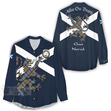 Norvel Tartan Lion Rampant Women's Casual Shirt Proudly Display Your Heritage with Alba Gu Brath and Clan Name - Tartan Vibes Clothing
