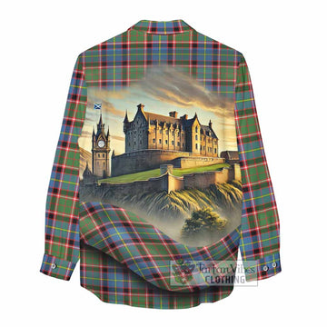 Norvel Tartan Family Crest Women's Casual Shirt with Scottish Ancient Castle Style - Tartan Vibes Clothing