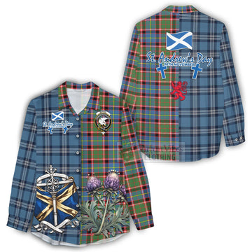 Norvel Tartan Women's Casual Shirt Happy St. Andrew's Day Half Tartan Style - Tartan Vibes Clothing