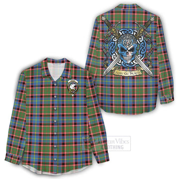 Norvel Tartan Women's Casual Shirt with Family Crest Celtic Skull Style - Tartan Vibes Clothing