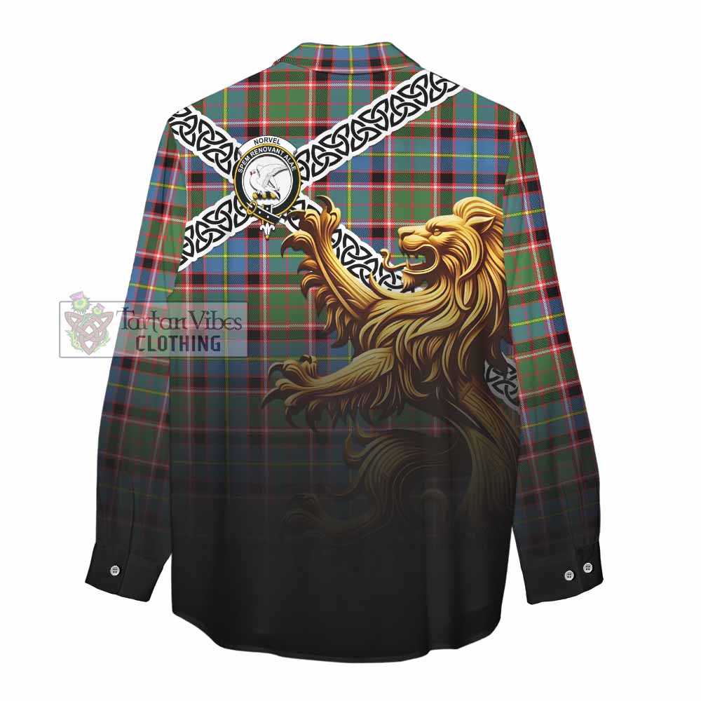 Norvel Crest Tartan Women's Casual Shirt with Golden Lion Emblem Celtic Style - Tartan Vibes Clothing
