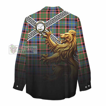 Norvel Crest Tartan Women's Casual Shirt with Golden Lion Emblem Celtic Style - Tartan Vibes Clothing