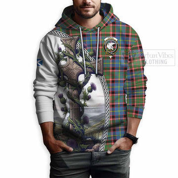 Norvel Tartan Hoodie with Family Crest and St. Andrew's Cross Accented by Thistle Vines - Tartan Vibes Clothing