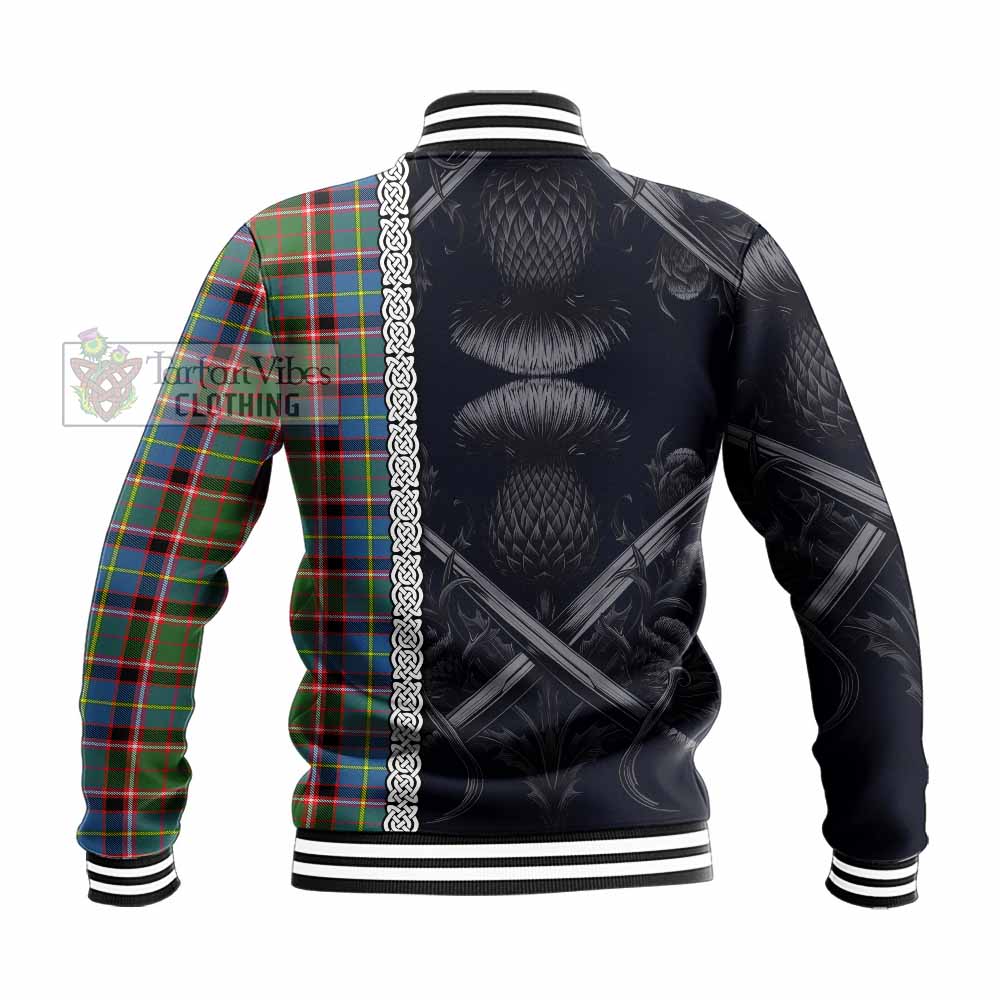 Norvel Tartan Baseball Jacket with Family Crest Cross Sword Thistle Celtic Vibes - Tartan Vibes Clothing