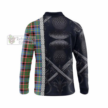 Norvel Tartan Long Sleeve Polo Shirt with Family Crest Cross Sword Thistle Celtic Vibes - Tartan Vibes Clothing