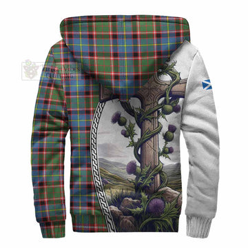 Norvel Tartan Sherpa Hoodie with Family Crest and St. Andrew's Cross Accented by Thistle Vines - Tartan Vibes Clothing