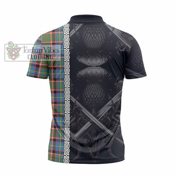 Norvel Tartan Zipper Polo Shirt with Family Crest Cross Sword Thistle Celtic Vibes - Tartan Vibes Clothing