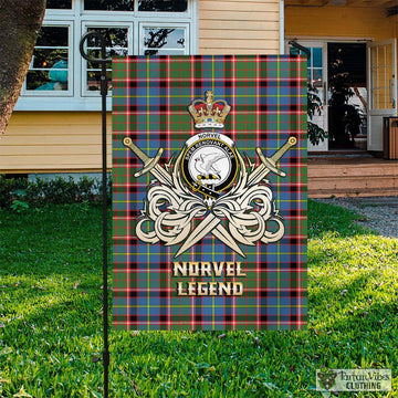 Norvel Tartan Garden Flag with Clan Crest and the Golden Sword of Courageous Legacy